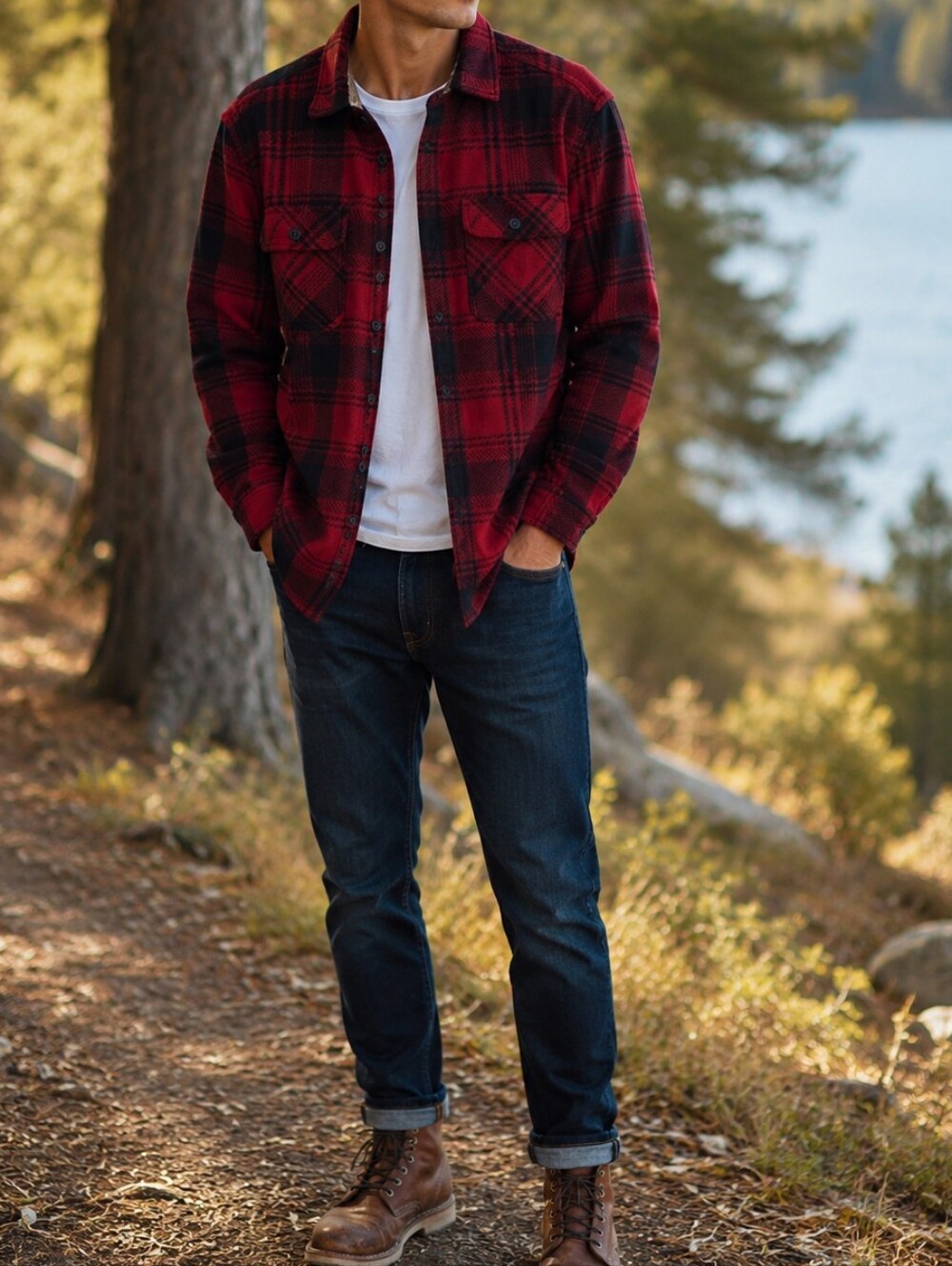 NWT Realtree Men's Red Black Plaid Flannel Shirt Jacket Shacket